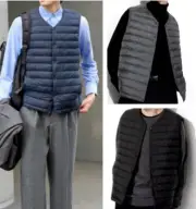 UNIQLO Pufftech Compact Vest Warm Padded Packable Dark Gray / Black / Navy Men