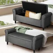 Oikiture 118.5cm Ottoman Storage Blanket Box Linen Fabric Grey