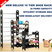 10 Tier Black Shoe Stackable Storage Rack - Capacity for 30 Pairs Shoes