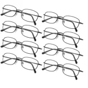 8-Pack Metal Frame Reading Glasses with Spring Hinged Arms for Women and Men ...
