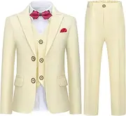 [Kidinix] Kids Tuxedo Suits for Boys Slim Fit Suit Set Blazer Vest Pants Bow Tie Formal Wedding Outfit Teen Boy Dress Clothes