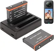 Battery Pack for Insta360 X3, 2 Batteries & Fast USB Dual for Insta 360 X3 Action Camera 1800mAh Rechargeable Camera Battery