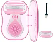 Mini Razors for Women, Extra Smooth On The Go Razor with 1 Travel Case + 1 Handle + 2 Blade Refills + 1 Cleaning brush, 2 Blades Portable Body Razor for Shaving and Hair Removal (Pink)