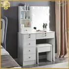 Dressing Table Stool Set LED Makeup Mirror Vanity Desk 6 Drawers Storage Shelves