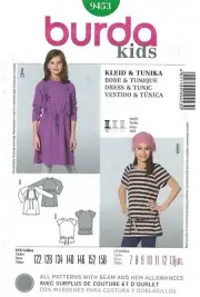 Burda 9453 Dress and Tunic, Raglan Sleeve, Drawstring Casing Waist Sz 7-13 UNCUT