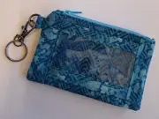 Cotton Fabric Batik Blue Abstract Zippered Key Fob/ID Holder