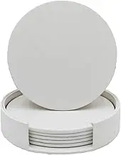 VMila White Coasters for Drinks - Coasters Set of 6 Leather Coasters with Coaster Holder, Perfect for Coffee Table and Office Desk (White)