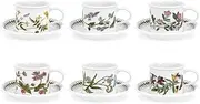 [Portmeirion] Botanic Garden 7oz Teacup & Saucer (Set of 4) - Poppy Motif, Drum Shaped Porcelain Tea Set, Chip-Resistant Glaze - Dishwasher, Microwave, Freezer, Oven Safe - Floral Afternoon Tea