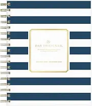 Blue Sky Day Designer for 2022 Daily & Monthly Planner, 8' x 10', Frosted Flexible Cover, Wirebound, Navy Stripe (103622-22)