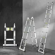 Traderight 4.2M Telescopic Ladder, 10 Step Ladder, Aluminium Multi-Purpose Folding Ladder Telescoping Extension Ladders, Multi Position Foldable Ladders for Caravan Home Garage Outdoor Work, Silver