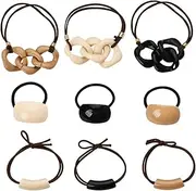 9 PCS Acrylic Ponytail Hair Cuff Geometric Hair Ties Wrap for Women Girls Geometric Hair Elastics Ties Arch Ponytail Ring Set for Long Thick Hair Ropes Ponytail Cuff Set for Women