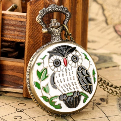 Cute Owl Quartz Analog Pocket Watches with Chain Fob Watches Christmas Gifts