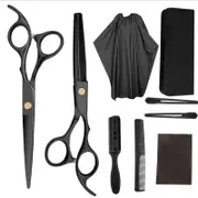 Professional Hair Cutting Scissors 9 Pcs Barber Thinning Dressing Shears Stainless Steel For Salon Black 6 Inch Sets & Kits