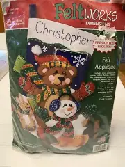 Dimensions Christmas STOCKING FELT Works Craft Holiday KIT,TOBOGGAN TRIO,#8145