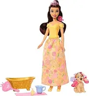 Mattel Disney Princess Belle Fashion Doll with Puppy Colour Changing Effect Bathtub Brush and Hair Accessories Inspired by Beauty and The Beast JFC42