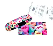 ZOX *FEEL THE LOVE* Silver Single Small NIP Wristband w/Card CONVERSATION HEARTS