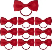 [VNDKGN] 10Pcs Red Hair Bows,Red Hair Bobbles Bow Accessories,Elastics Bands Bobble Headbands,Mini Burgundy Hair Bow Bundle Kids Band,Children Clips Hairbands Holder Set for Girls School,Women Ribbon Accessory