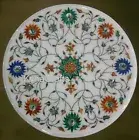 12 Inches Round Marble Coffee Table Top Floral Design Inlay Work Corner Table
