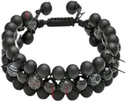 [Generic] Men's 8mm 3-Layer Handmade Gemstone Bracelet, Matte Agate, Black Weathered Stone, Obsidian, Adjustable 17.5-21.5cm