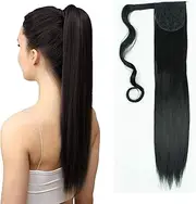 Long Straight Clip in Ponytail Extension Synthetic Ponytail Extension Wrap Around Ponytail Hair Extensions Clip in Ponytail Hairpiece for Women 24 Inch Black