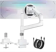monTEK Heavy-Duty Single Monitor Arm for 17-57 inch, up to 59.4lbs Ultrawide Screens,Gas Spring Dual Curved Adjustable Monitor Stand for Desk,75/100mm VESA Mount with USB，White