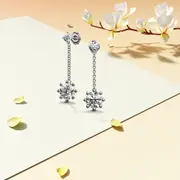 White Gold Duo Stones Dangle Earrings Embellished With SWAROVSKI® Crystals
