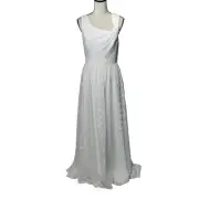 NWT Aidan Mattox Sz 10 White Dot Print Asymmetrical Wedding Dress Full Length