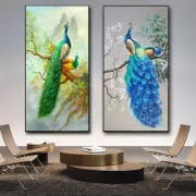 Animal Blue Peacock and Flower Poster Canvas Painting Canvas Print Wall Art