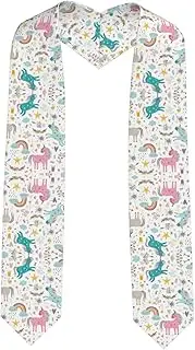 [SKKNT] Unicorns Pink Print Graduation Shawl Stole For Academic Commencements Honor Sash Congratulations Gift, Sharp Corner, One Size