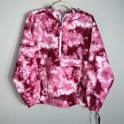Champion Women's 1/2 Zip Packable Windbreaker-Hooded-Pink Tie Dye-XS-NWT