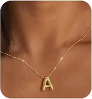 MTINEAPS Bubble Letter Necklace | Gifts for Women Teens | 14K Gold Plated Initial Necklaces for Women Trendy