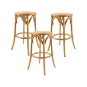 Aster 3pc Round Bar Stools Dining Stool Chair Solid Birch Wood Rattan Seat Oak