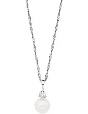 [Amor] Freshwater Pearl & Cubic Zirconia Necklace Set in Silver