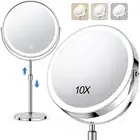 Lighted Makeup Mirror, Rechargeable Height Adjustable Double Sided, 1X/10X Magni