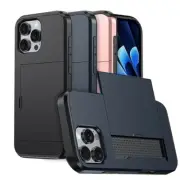 For iPhone 16e 16/15/14/13 Pro Max Slide Bank Card Holder Shockproof Case Cover