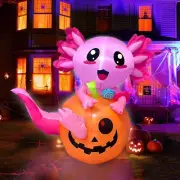 Halloween Axolotl Pumpkin Airblown Inflatable Decor Holiday Blow Up Spooky LED