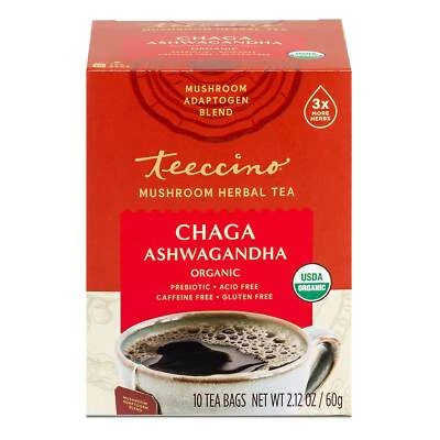 Teeccino Chaga Ashwagandha Mushroom x 10 Tea Bags