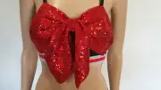 PETER ALEXANDER PJS Womens Black Red Sequin Bow Bralette Crop Top Small BNWT PJ