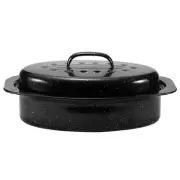 Granite Roaster Pan Small 13â€ Enameled Roasting Pan with Domed Lid. Oval Tu...