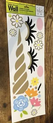 FLORAL FAIRYTALE UNICORN FACE wall stickers 19 decals magical horse horn flowers