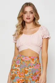 Pink Crop Top Short Sleeve Tie Up - Size 14, Women's Crop Top