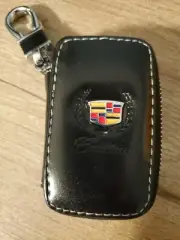 CADILLIAC black leather CAR REMOTE FOB case KEYRING KEYCHAIN