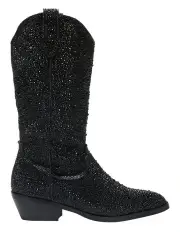 [Ravella] Parton Western Boots in Black Rhinestone