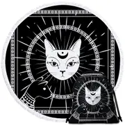 Black and White Egyptian Cat God Round Beach Towel