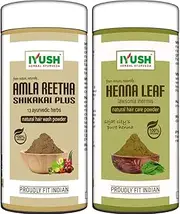 IYUSH Herbal Ayurveda Amla Shikakai Reetha Powder for Hair with 13 Natural Herbs and Natural Henna Powder for Hair – 500gm | Hair Volume Powder | Hair Pack for Hair Growth | Hair Powder | (250gm each)