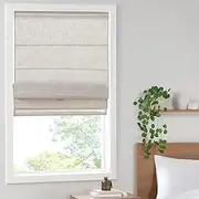 Madison Park Kyler Cordless Roman Shades - Single Panel, Lightweight Linen Blend Fabric, Natural Design, Easy Installation, Light Filtering Window Blind, Bedroom, Living Room Decor 31" x 64" Natural