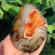 375g Natural Lace Banded Sardonyx Quartz Crystal Palm Stone Mineral Specimen