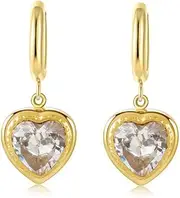 [Nvzi] c suitable for both men and women, set with zircon peach heart earrings, stainless steel gold-plated earrings, love pendant, titanium steel earrings (white), 1*3cm/0.4*1.2in, 01, No Gemstone