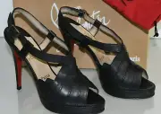NEW Christian Louboutin CITY GIRL 120 Platform Sandals Heels Leather Black 39