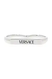 Versace Logo-Engraved Two Finger Ring S,XL,L,M White